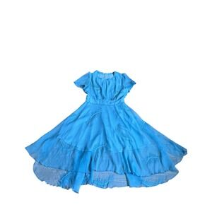Light Blue Feather Embroidered High Low Midi Dress M Soft Girl Pastel Ethereal‎